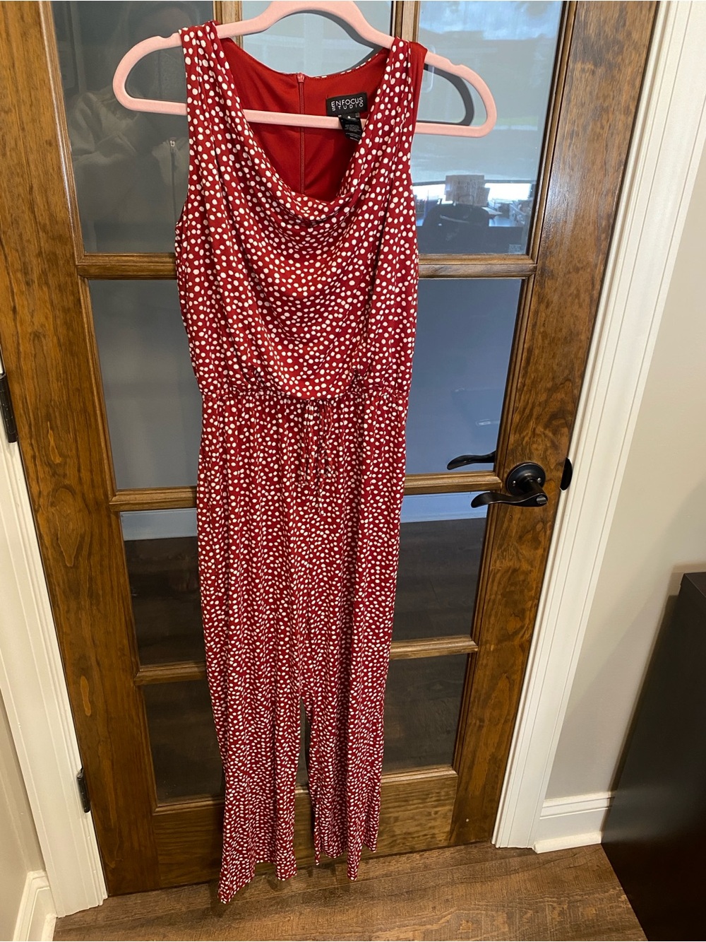 Enfocus sz 8 rust and white polka dot jumpsuit
